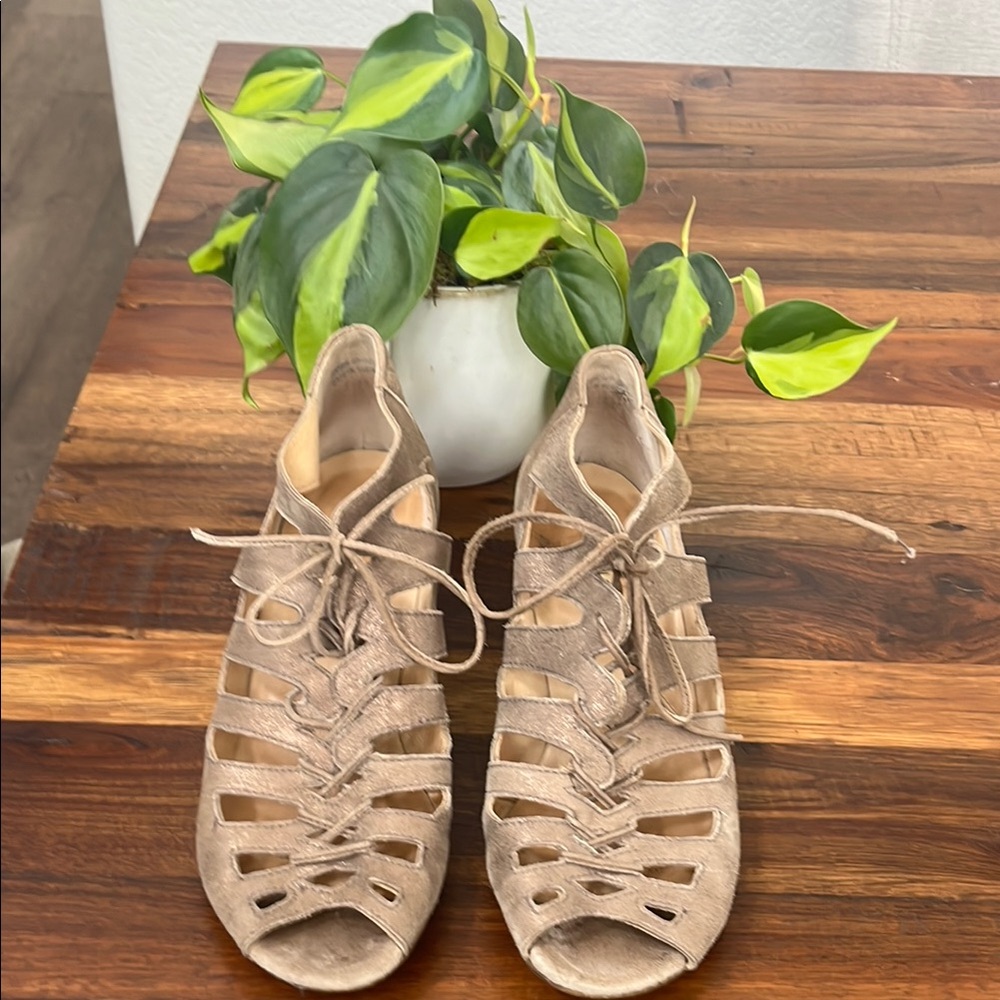 Paul Green Tan Gladiator Sandals with Lace-Up Design